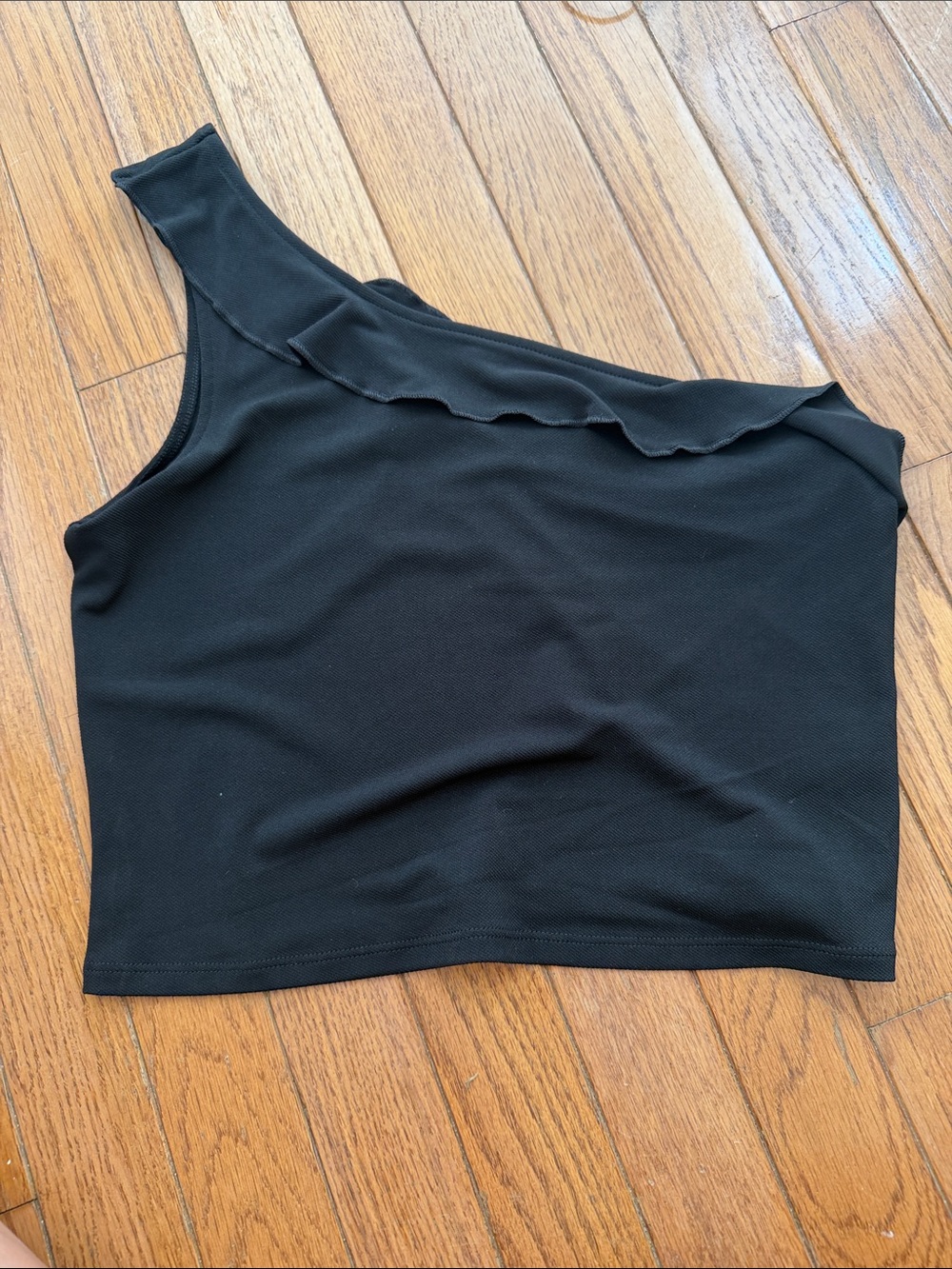 Express Black One-Shoulder Ruffle Tank Top